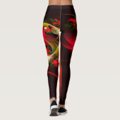 Rood Groen Bloemen Modern Abstract Kunstpatroon #0 Leggings (Achterkant)
