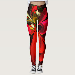 Rood Groen Bloemen Modern Abstract Kunstpatroon #0 Leggings