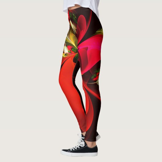 Rood Groen Bloemen Modern Abstract Kunstpatroon #0 Leggings (Links)