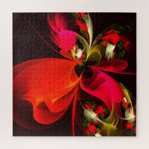 Rood Groen Bloemen Modern Abstract Kunstpatroon #0 Legpuzzel