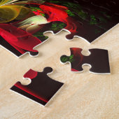 Rood Groen Bloemen Modern Abstract Kunstpatroon #0 Legpuzzel (Zijkant)