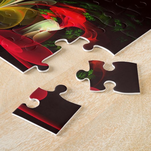 Rood Groen Bloemen Modern Abstract Kunstpatroon #0 Legpuzzel (Zijkant)