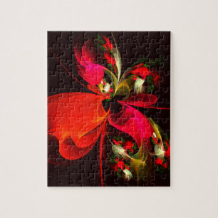 Rood Groen Bloemen Modern Abstract Kunstpatroon #0 Legpuzzel