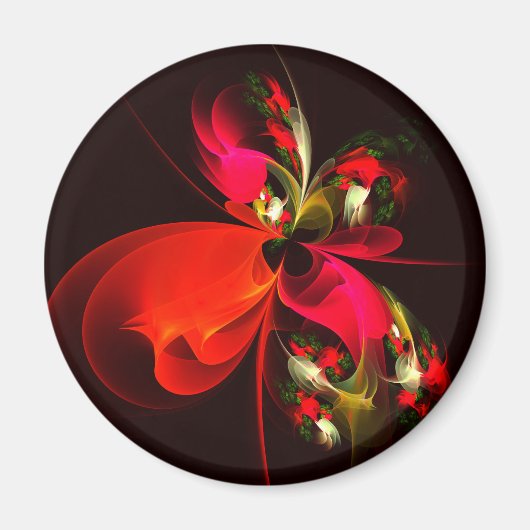 Rood Groen Bloemen Modern Abstract Kunstpatroon #0 Magneet (Voorkant)