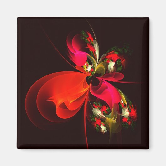 Rood Groen Bloemen Modern Abstract Kunstpatroon #0 Magneet (Voorkant)