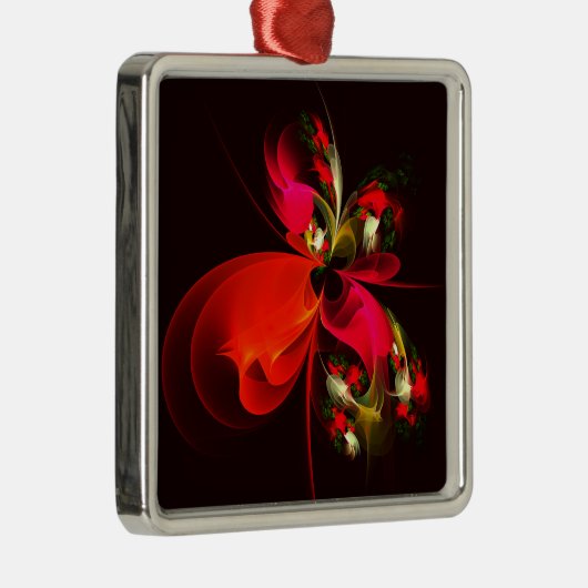 Rood Groen Bloemen Modern Abstract Kunstpatroon #0 Metalen Ornament (Rechts)