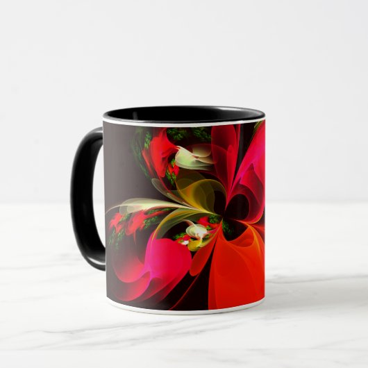 Rood Groen Bloemen Modern Abstract Kunstpatroon #0 Mok (Voorkant links)