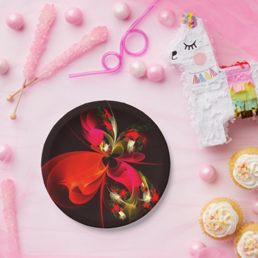 Rood Groen Bloemen Modern Abstract Kunstpatroon #0 Papieren Bordje (Feest)