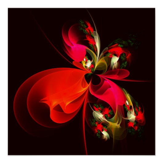 Rood Groen Bloemen Modern Abstract Kunstpatroon #0 Perfect Poster (Voorkant)