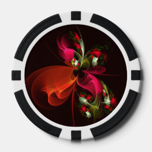 Rood Groen Bloemen Modern Abstract Kunstpatroon #0 Poker Chips