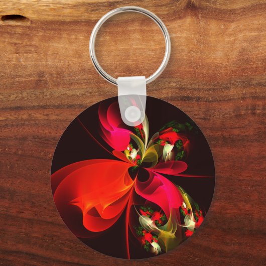 Rood Groen Bloemen Modern Abstract Kunstpatroon #0 Sleutelhanger (Voorkant)