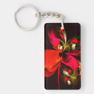 Rood Groen Bloemen Modern Abstract Kunstpatroon #0 Sleutelhanger