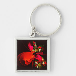 Rood Groen Bloemen Modern Abstract Kunstpatroon #0 Sleutelhanger