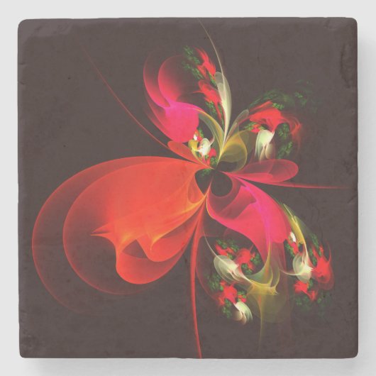 Rood Groen Bloemen Modern Abstract Kunstpatroon #0 Stenen Onderzetter (Voorkant)