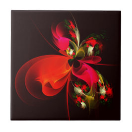 Rood Groen Bloemen Modern Abstract Kunstpatroon #0 Tegeltje
