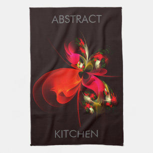 Rood Groen Bloemen Modern Abstract Kunstpatroon #0 Theedoek