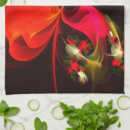 Rood Groen Bloemen Modern Abstract Kunstpatroon #0 Theedoek (Gevouwen)
