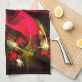 Rood Groen Bloemen Modern Abstract Kunstpatroon #0 Theedoek (Quarter Fold)
