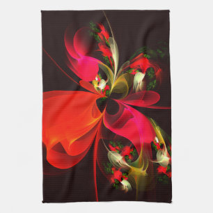 Rood Groen Bloemen Modern Abstract Kunstpatroon #0 Theedoek