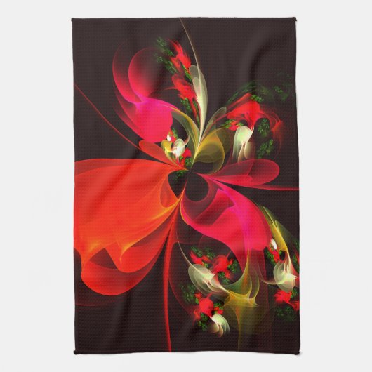 Rood Groen Bloemen Modern Abstract Kunstpatroon #0 Theedoek (Verticaal)
