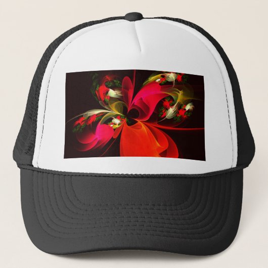 Rood Groen Bloemen Modern Abstract Kunstpatroon #0 Trucker Pet (Voorkant)