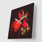 Rood Groen Bloemen Modern Abstract Kunstpatroon #0 Vierkante Klok (Hoek)