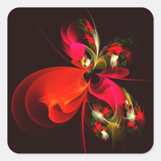 Rood Groen Bloemen Modern Abstract Kunstpatroon #0 Vierkante Sticker (Voorkant)