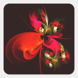 Rood Groen Bloemen Modern Abstract Kunstpatroon #0 Vierkante Sticker