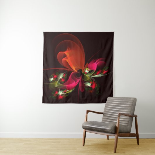 Rood Groen Bloemen Modern Abstract Kunstpatroon #0 Wandkleed (In Situ (horizontaal))