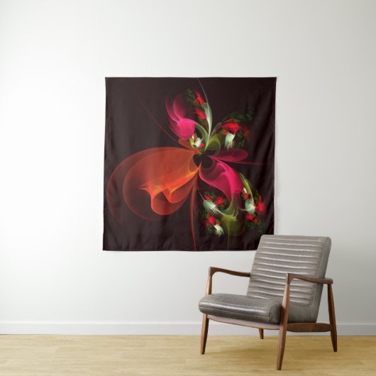Rood Groen Bloemen Modern Abstract Kunstpatroon #0 Wandkleed (In situ)