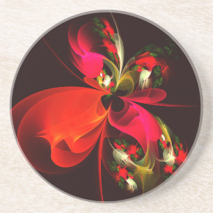 Rood Groen Bloemen Modern Abstract Kunstpatroon #0 Zandsteen Onderzetter