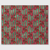 Rood Groen Bloemen Rozen Metallic Vakantie Kerst Cadeaupapier (Vlak)