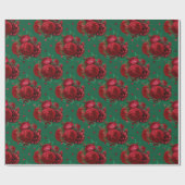 Rood Groen Bloemen Rozen Vakantie Kerstmis Cadeaupapier (Vlak)