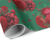 Rood Groen Bloemen Rozen Vakantie Kerstmis Cadeaupapier (Rol Hoek)
