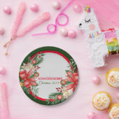 Rood Groen Bloemen Vrolijk Kerstfeest Papieren Bordje (Feest)