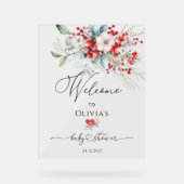 Rood groen Bloemen Winter Baby shower Welkom Acryl Bord (Voorkant)