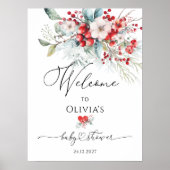 Rood groen Bloemen Winter Baby shower Welkom Poster (Voorkant)