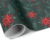 Rood groen bloemmotief Kerstkranspatroon Cadeaupapier (Rol Hoek)