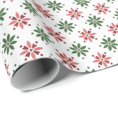 Rood & Groen Bloempatroon op Wit Cadeaupapier (Rol Hoek)