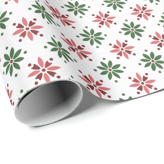 Rood & Groen Bloempatroon op Wit Cadeaupapier (Rol Hoek)