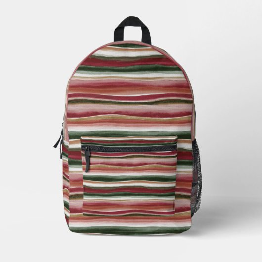 Rood Groen Blush Wit Goud Strepen Bedrukte Rugzak (Voorkant)