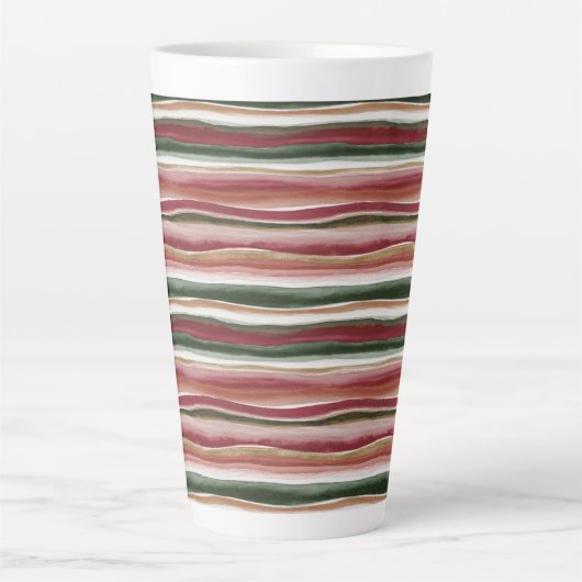 Rood Groen Blush Wit Goud Strepen Latte Mok (Voorkant)