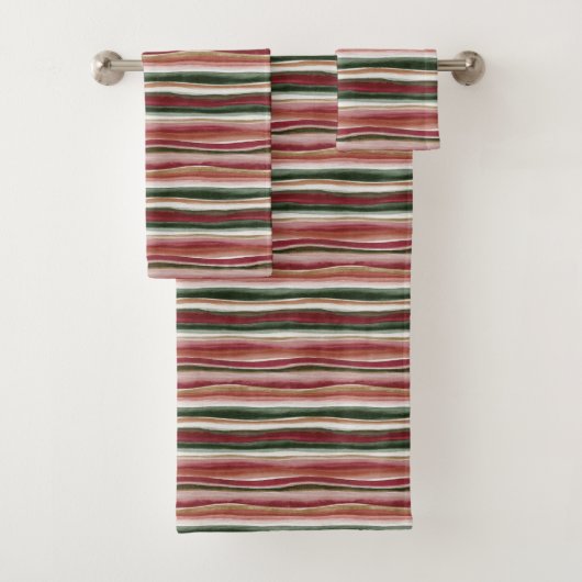 Rood Groen Blush Witte Strepen  Bad Handdoek (Insitu)