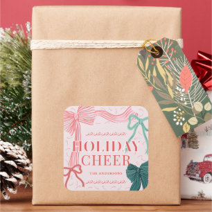 Rood & Groen Bogen Roze Vakantie Cheer Kerstmis Vierkante Sticker