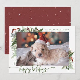 Rood & Groen Boho Groenery Modern Schrift Foto Feestdagenkaart