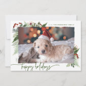 Rood & Groen Boho Groenery Modern Script Foto Feestdagenkaart (Voorkant)