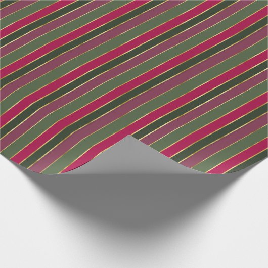 Rood, groen, Bourgogne, gouden streep Cadeaupapier (Hoek)