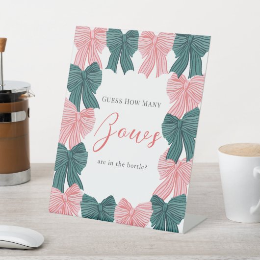 Rood & Groen Bow/lint Baby shower Hoeveel Bogen Reclamebord Met Voetstuk (Insitu)