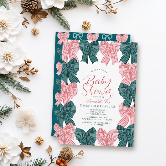 Rood & Groen Bow/Ribbon Coquette Baby shower Kaart