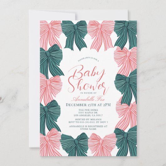 Rood & Groen Bow/Ribbon Coquette Baby shower Kaart (Voorkant)